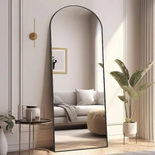 Black Arched Floor Mirror | Leaning & Wall Mounted Mirror for Bedroom & Living Room