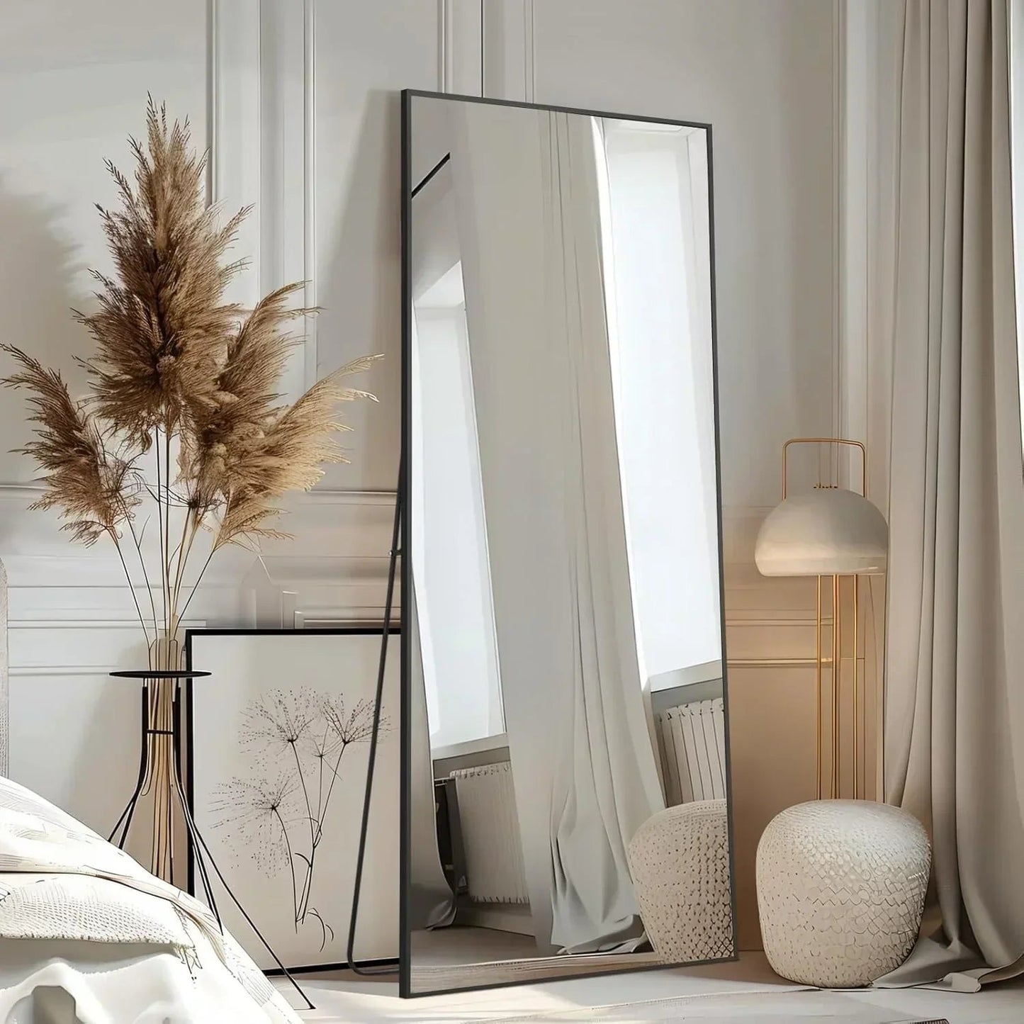 Black Oversized Floor Mirror | Full Length Freestanding Mirror with Shatterproof Glass