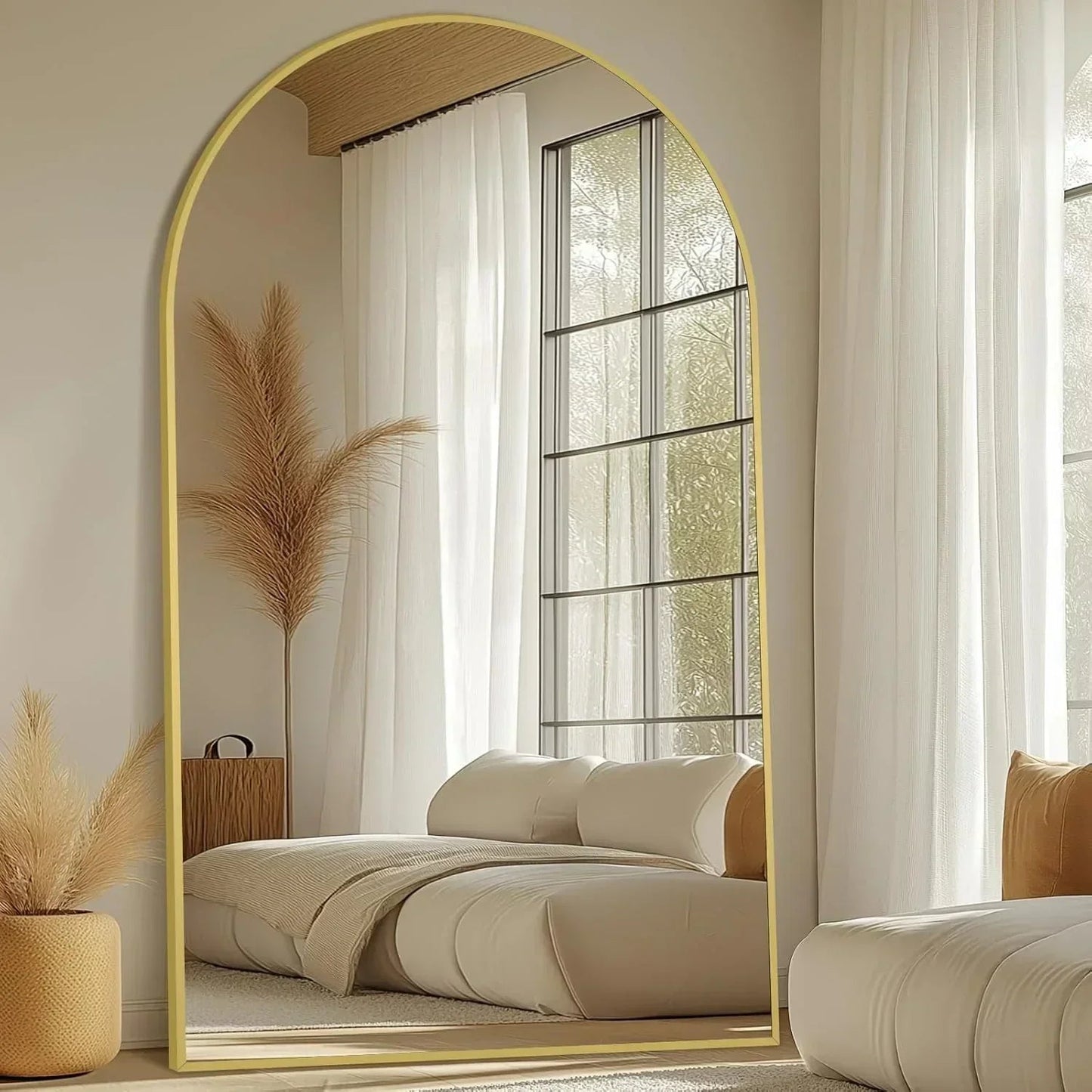 Gold Arched Floor Mirror | Oversized Full Length Mirror for Bedroom & Living Room