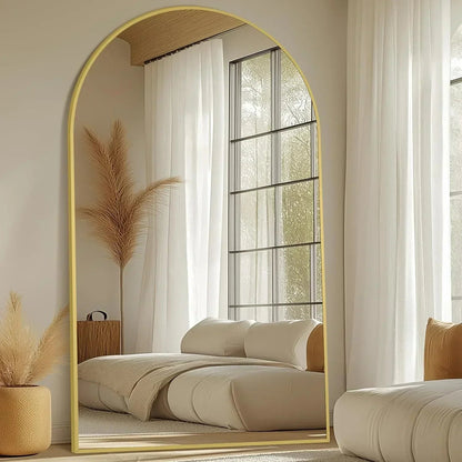 Gold Arched Floor Mirror | Oversized Full Length Mirror for Bedroom & Living Room
