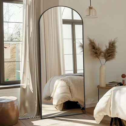 Black Arched Floor Mirror | Leaning & Wall Mounted Mirror for Bedroom & Living Room