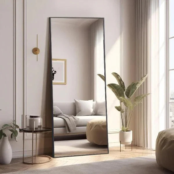 Black Full Length Floor Mirror | Aluminum Frame Body Mirror for Bedroom & Living Room