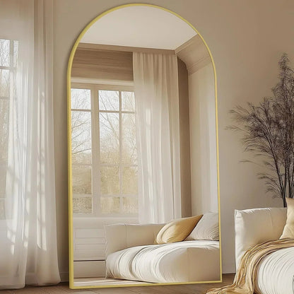 Gold Arched Floor Mirror | Oversized Full Length Mirror for Bedroom & Living Room