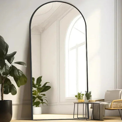 Black Arched Floor Mirror | Leaning & Wall Mounted Mirror for Bedroom & Living Room