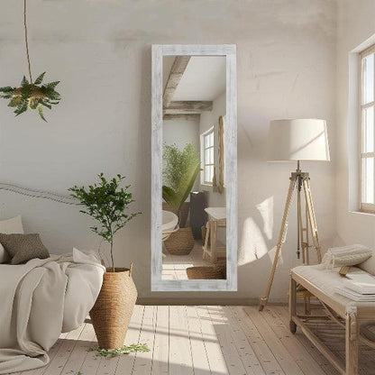 Rustic Farmhouse Full Length Mirror | Wood Floor Mirror in Weathering White