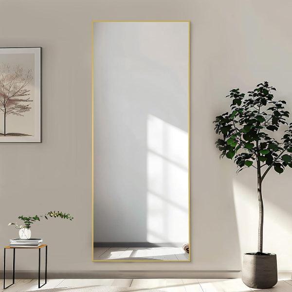 Gold Full Length Floor Mirror | Aluminum Frame Standing Mirror for Bedroom & Living Room