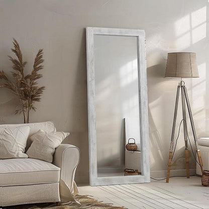 Rustic Farmhouse Full Length Mirror | Wood Floor Mirror in Weathering White