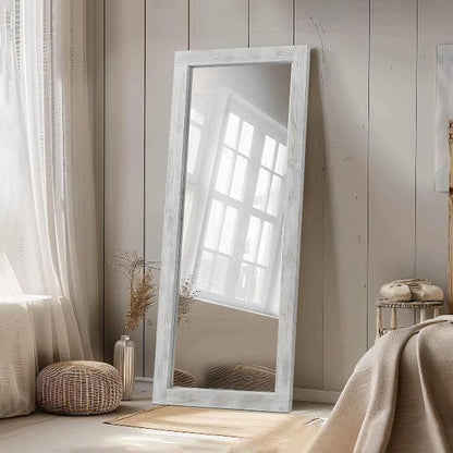 Rustic Farmhouse Full Length Mirror | Wood Floor Mirror in Weathering White