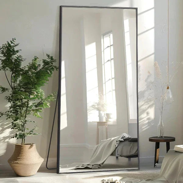 Black Full Length Floor Mirror | Aluminum Frame Body Mirror for Bedroom & Living Room