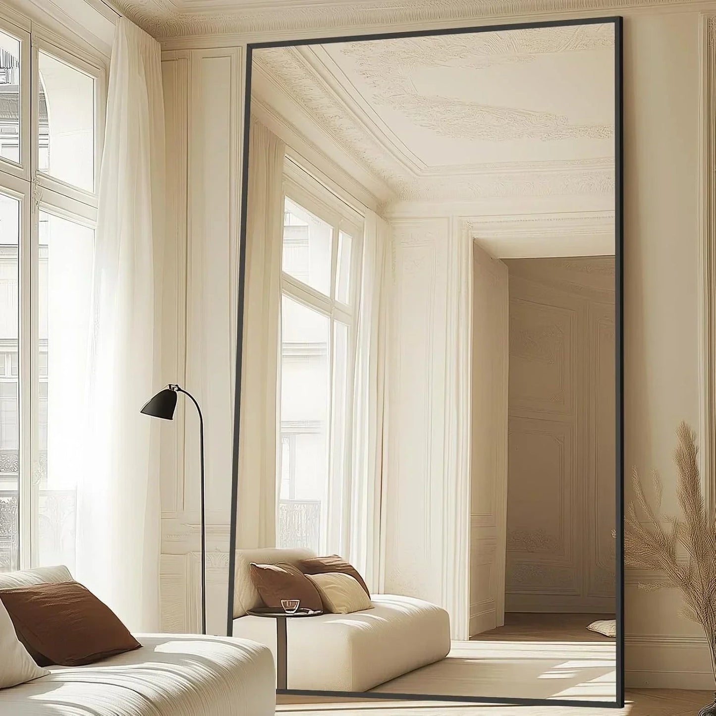 Black Oversized Floor Mirror | Full Length Freestanding Mirror with Shatterproof Glass
