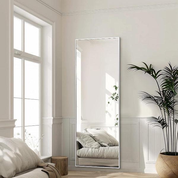 Silver Full Length Mirror | Aluminum Frame Floor Mirror with Stand