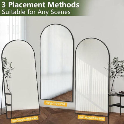 Black Arched Floor Mirror | Leaning & Wall Mounted Mirror for Bedroom & Living Room