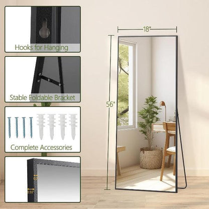 Black Full Length Floor Mirror | Aluminum Frame Body Mirror for Bedroom & Living Room