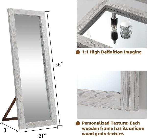 Rustic Farmhouse Full Length Mirror | Wood Floor Mirror in Weathering White