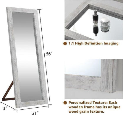 Rustic Farmhouse Full Length Mirror | Wood Floor Mirror in Weathering White