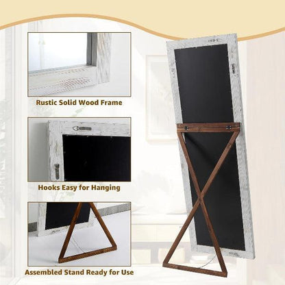 Rustic Farmhouse Full Length Mirror | Wood Floor Mirror in Weathering White