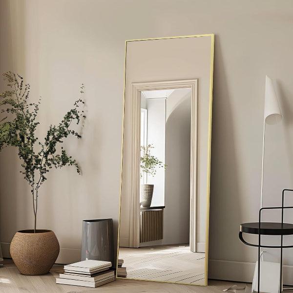 Gold Full Length Floor Mirror | Aluminum Frame Standing Mirror for Bedroom & Living Room