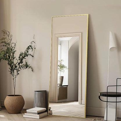 Gold Full Length Floor Mirror | Aluminum Frame Standing Mirror for Bedroom & Living Room