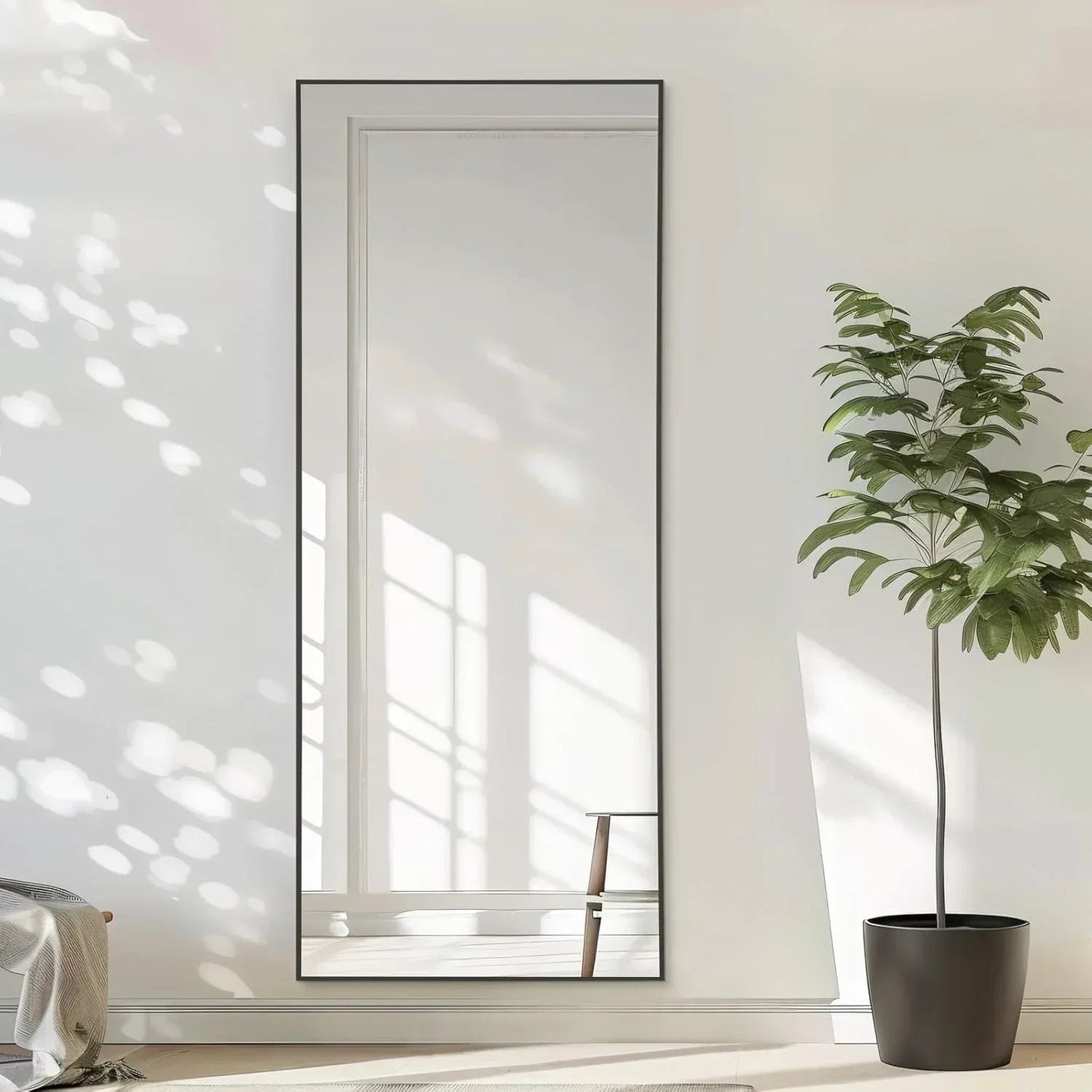 Black Oversized Floor Mirror | Full Length Freestanding Mirror with Shatterproof Glass