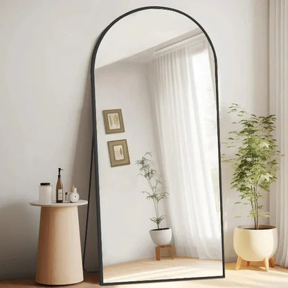 Black Arched Floor Mirror | Leaning & Wall Mounted Mirror for Bedroom & Living Room