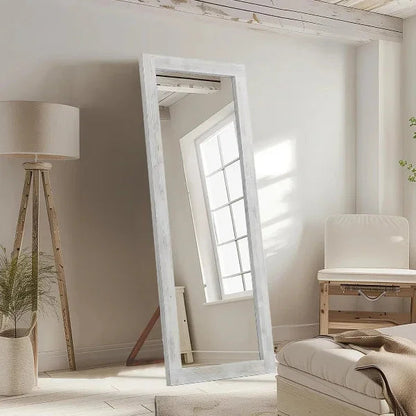 Rustic Farmhouse Full Length Mirror | Wood Floor Mirror in Weathering White