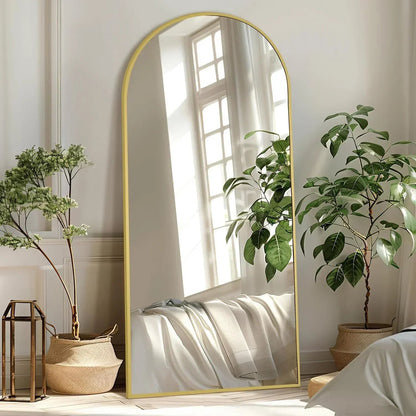 Large Arched Mirror Gold | Full Length Floor Mirror for Bedroom & Living Room