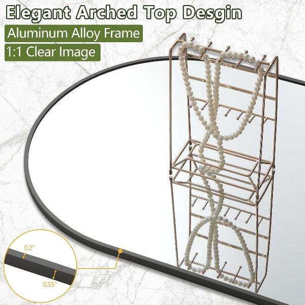 Black Arched Floor Mirror | Leaning & Wall Mounted Mirror for Bedroom & Living Room