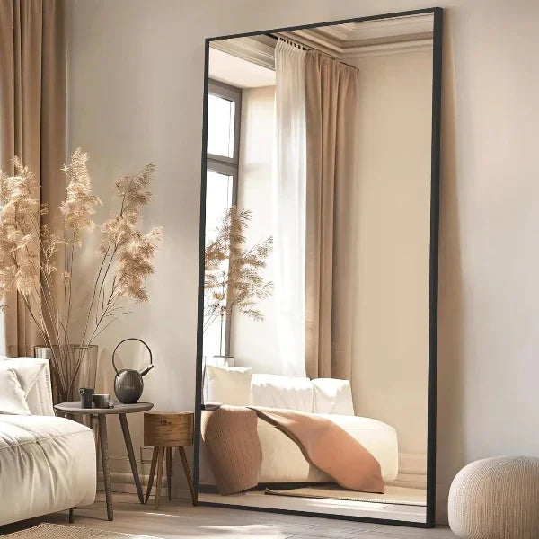 Black Full Length Floor Mirror | Aluminum Frame Body Mirror for Bedroom & Living Room
