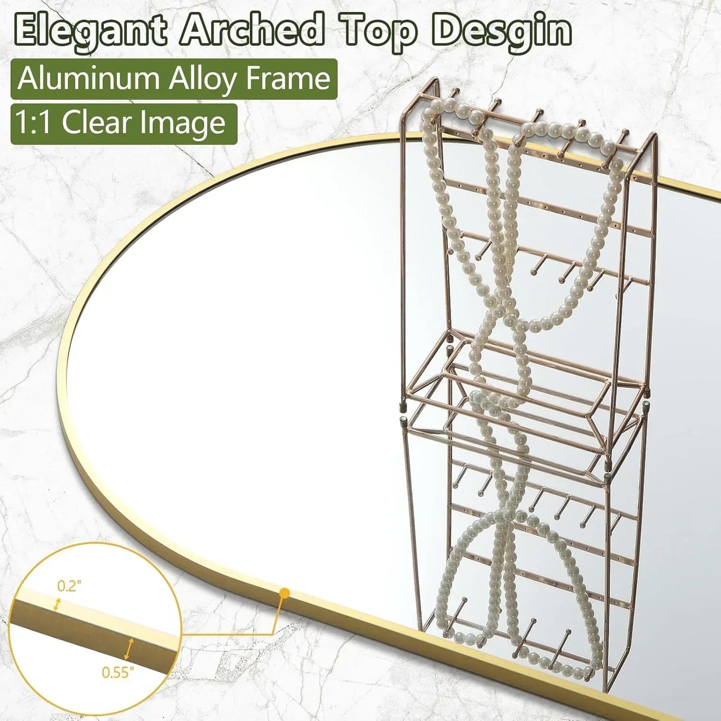Gold Arched Floor Mirror | Oversized Full Length Mirror for Bedroom & Living Room