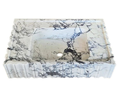 Marble Sink – Calacatta Viola Wall-Mount Bathroom Vanity Sink | Fluted U-Shape Stone Basin
