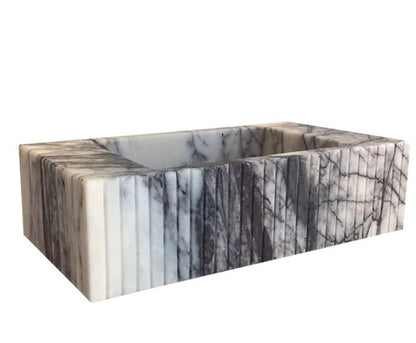 Luxury Marble Bathroom Sink – New York Marble Wall-Mount Vanity with Fluted Front (12” x 20” x 5”)