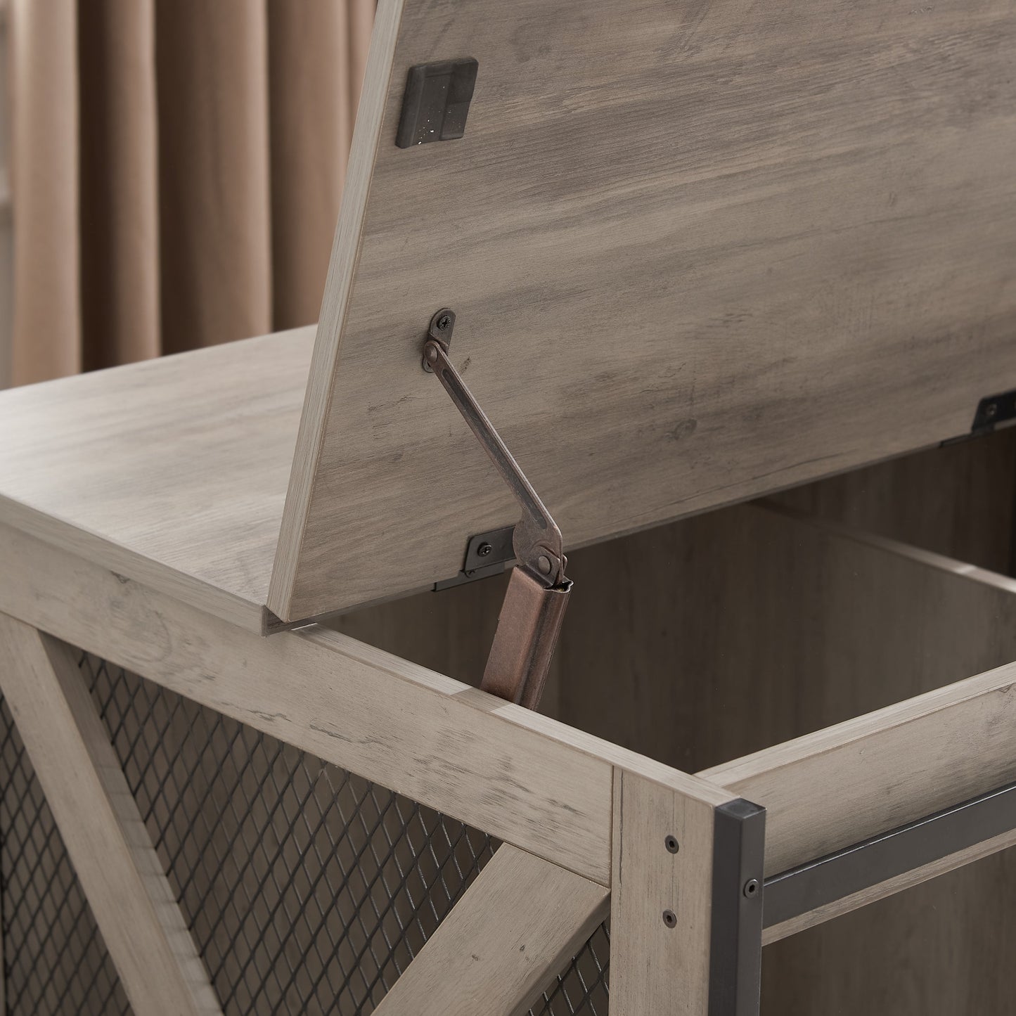 Wooden Dog Crate Furniture with Barn Door - Farmhouse Dog Cage End Table with Storage - Aypars Atelier