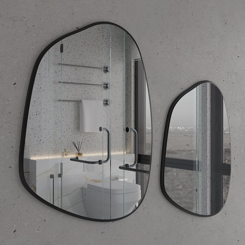 Irregular Bathroom Mirror – Modern Organic Wall Mirror with Black Frame