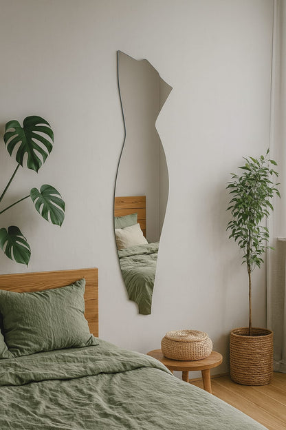 Modern Full Length Irregular Wall Mirror – Abstract Frameless Floor Mirror, Handmade Custom Shape Entryway & Bedroom Mirror