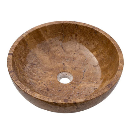 Noce Travertine Bathroom Sink – Natural Stone Round Vessel Sink, Polished Above-Counter Basin