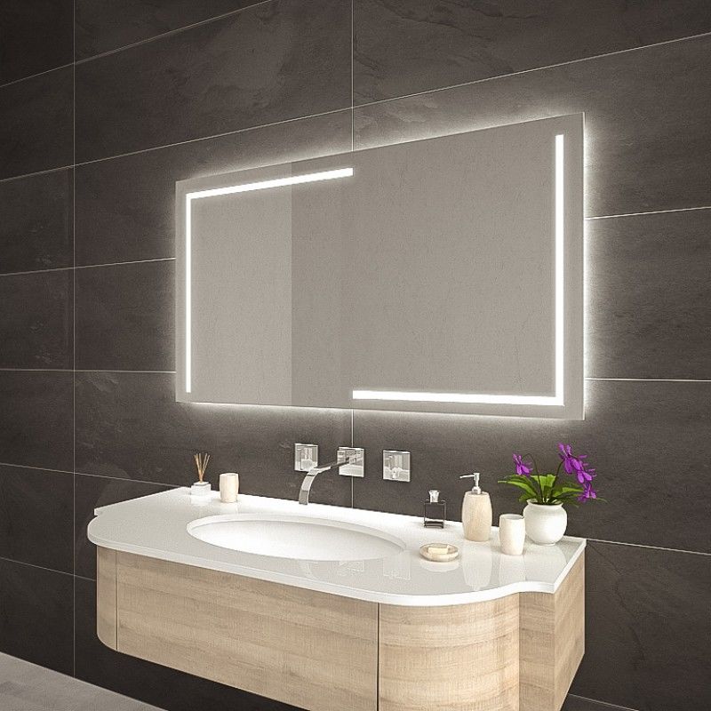 LED Bathroom Mirror – Luxury Geometric Lighted Vanity Mirror, Modern Backlit Wall Mirror with Artistic LED Lines