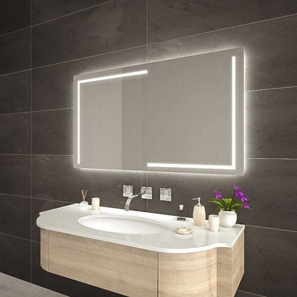 LED Bathroom Mirror – Luxury Geometric Lighted Vanity Mirror, Modern Backlit Wall Mirror with Artistic LED Lines