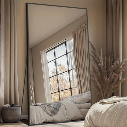 Black Oversized Floor Mirror | Full Length Freestanding Mirror with Shatterproof Glass