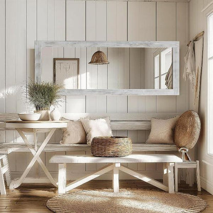 Rustic Farmhouse Full Length Mirror | Wood Floor Mirror in Weathering White