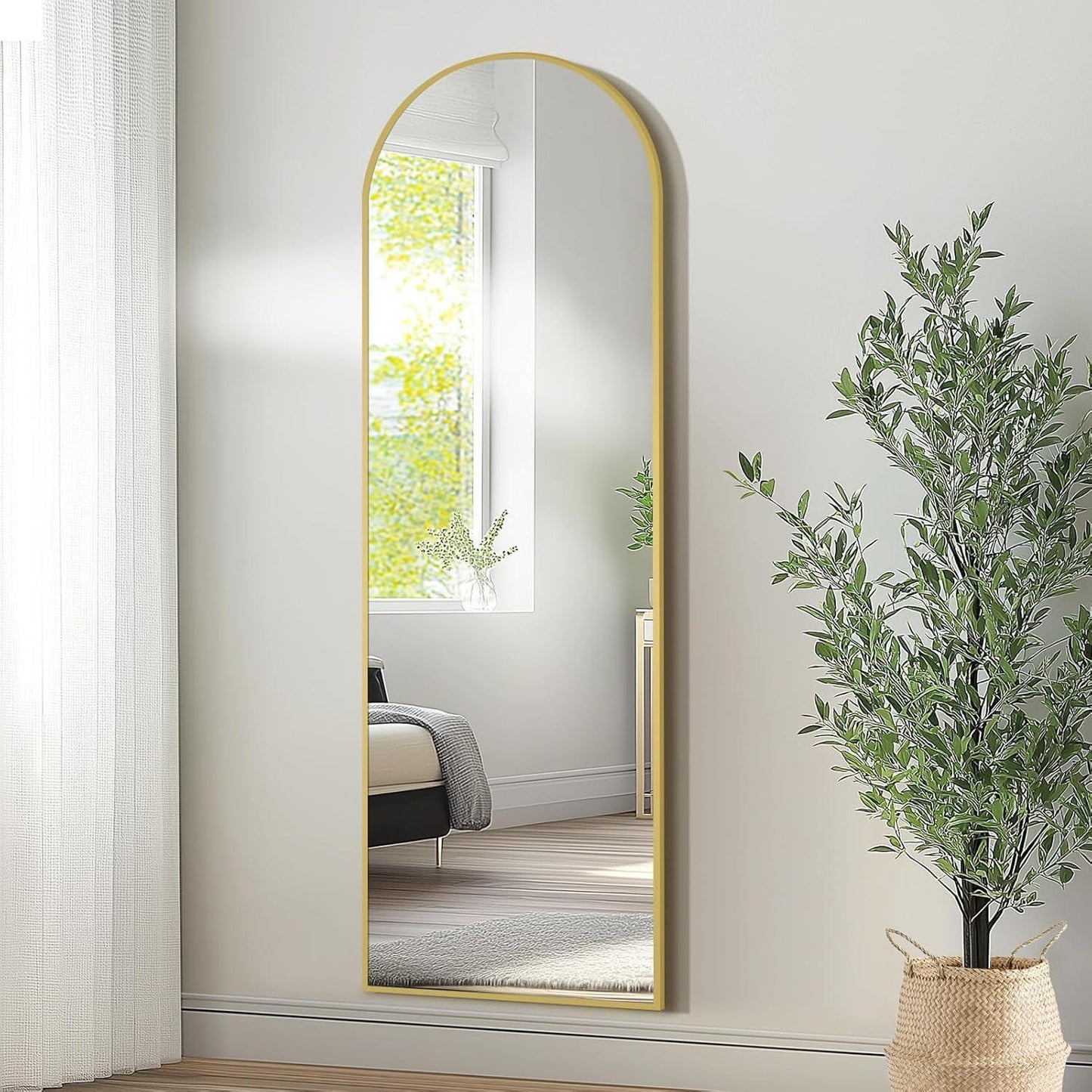 Gold Arched Floor Mirror | Oversized Full Length Mirror for Bedroom & Living Room