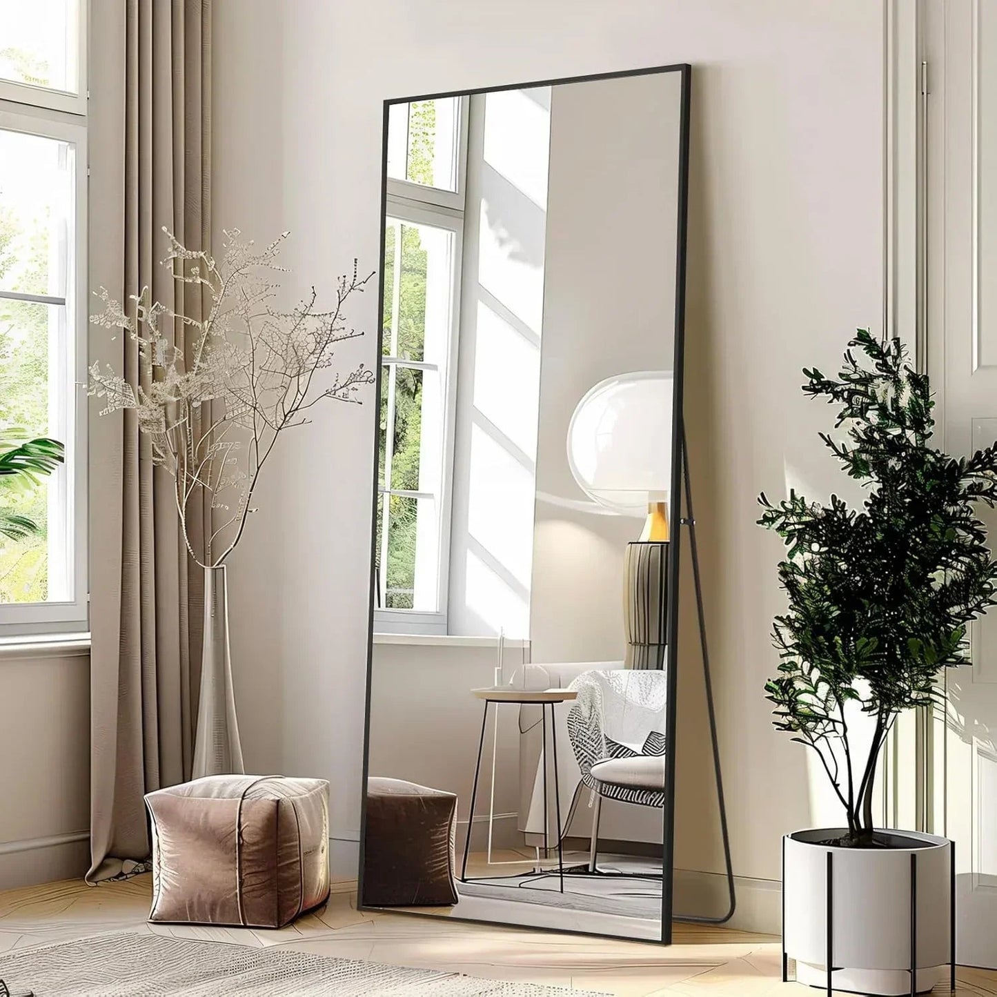 Black Oversized Floor Mirror | Full Length Freestanding Mirror with Shatterproof Glass