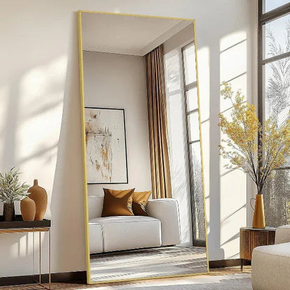 Gold Full Length Floor Mirror | Aluminum Frame Standing Mirror for Bedroom & Living Room