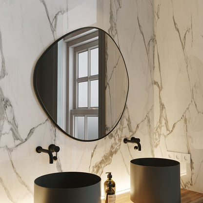 Irregular Round Bathroom Mirror – Modern Organic Wall Mirror with Black Frame