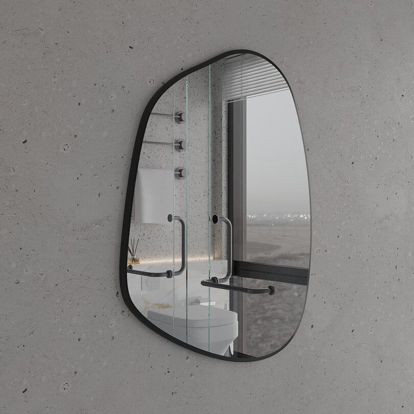 Irregular Bathroom Mirror – Modern Organic Wall Mirror with Black Frame