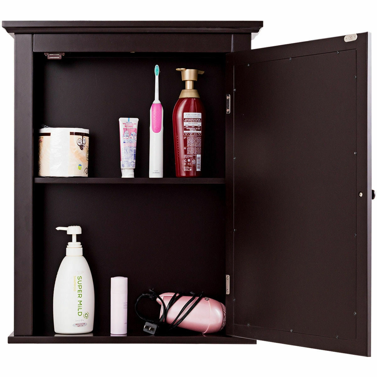 Bathroom Wall Mounted Medicine Cabinet with Mirror - Storage Cabinet | Brown MDF Cabinet