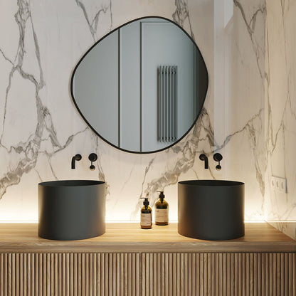 Irregular Round Bathroom Mirror – Modern Organic Wall Mirror with Black Frame