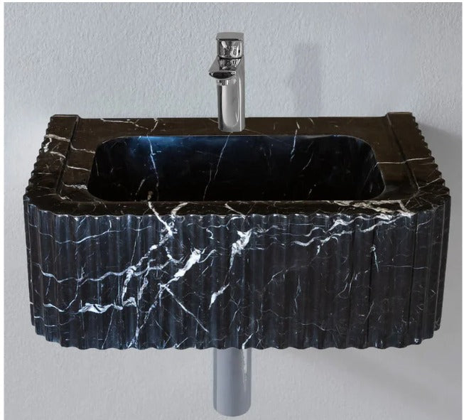 Black Marble Bathroom Sink – Toros Black Rectangular Wall-Mount Vanity Basin, Polished Natural Stone