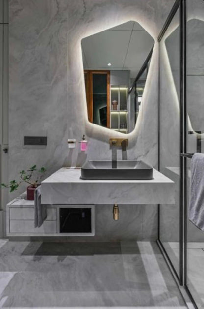 LED Wall Mirror Irregular Shape – Modern Asymmetrical Backlit Bathroom Mirror