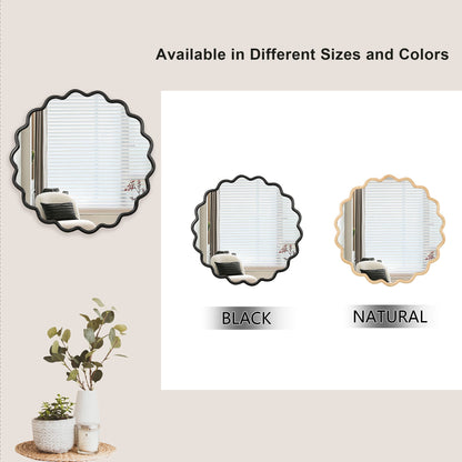 Black Wavy Wood Mirror - Solid Wood Frame Wall Mirror