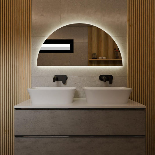 LED Bathroom Mirror with Backlight – Half Arch Modern Vanity Mirror, Dimmable Wall Mirror with Warm & Cold Light
